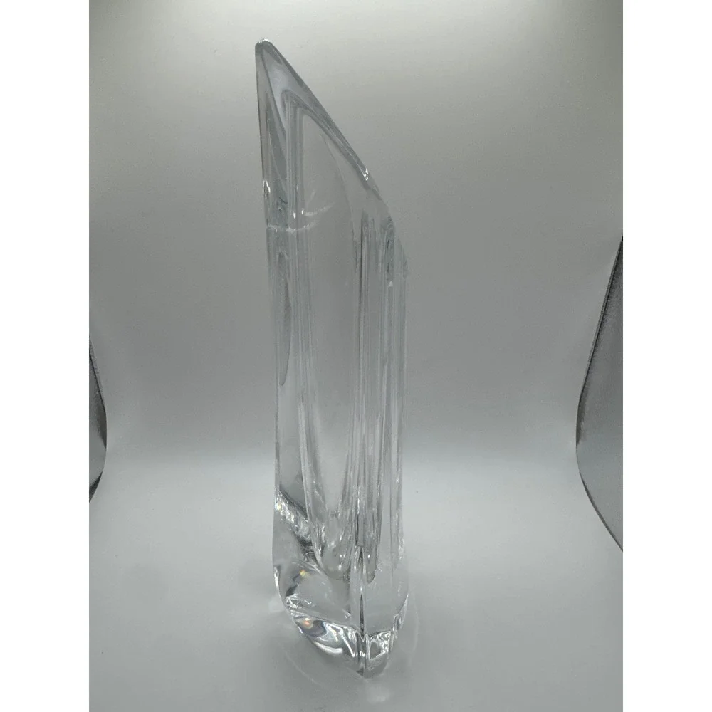 Baccarat France Crystal Asymmetrical Slanted Bud Vase Modernist Clear 8.75